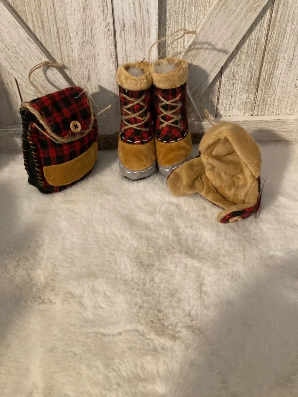 Buffalo Check Backpack, Boots and Hat Ornaments